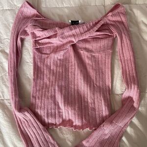 Princess Polly pink Ribbed Off-Shoulder Twist Front Top